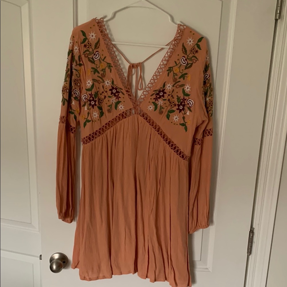 Embroidered Peach Tunic Dress